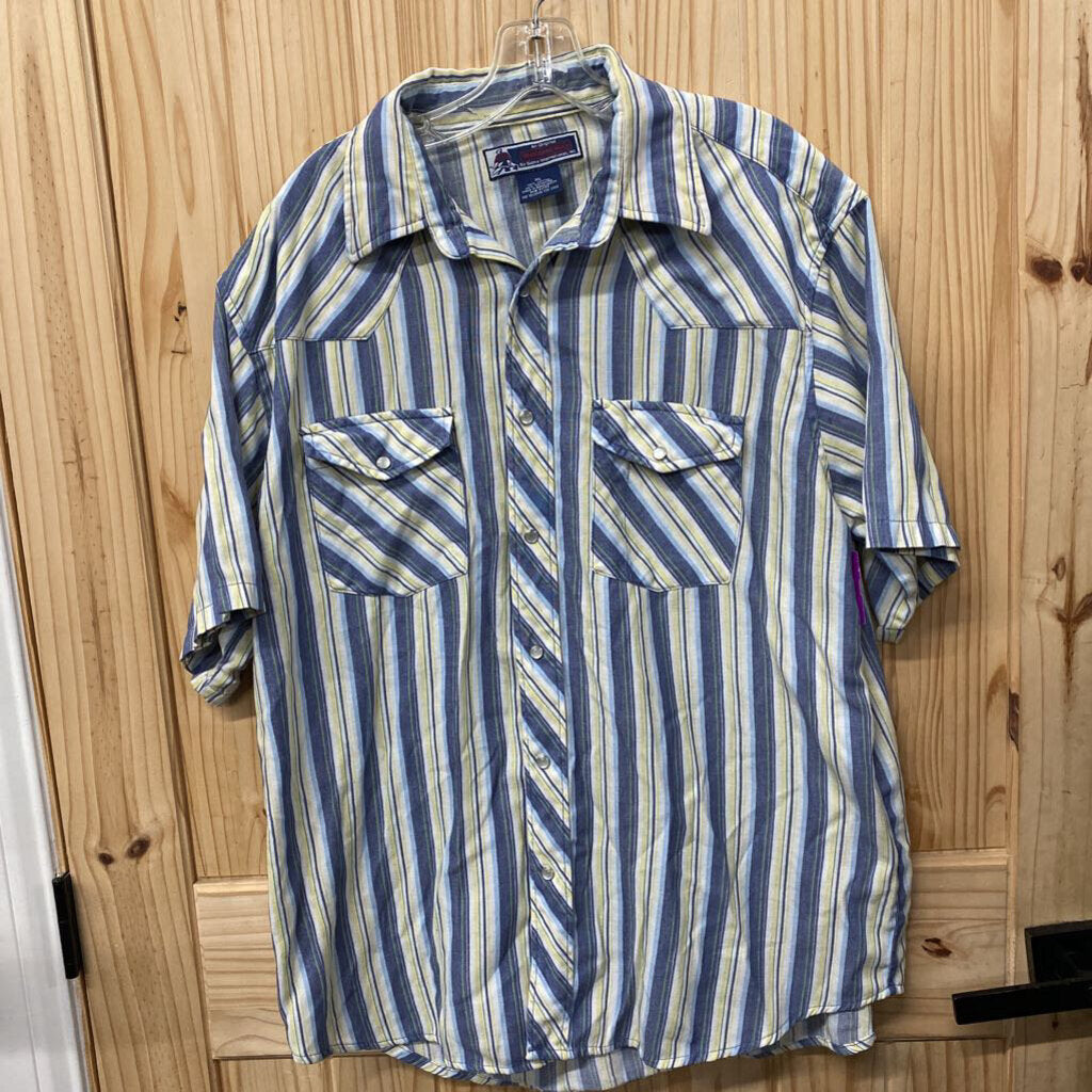 MENS WILLIAMS BAY PLAID SNAP UP SHIRT YELLOW/BLUE/LT TEAL XL