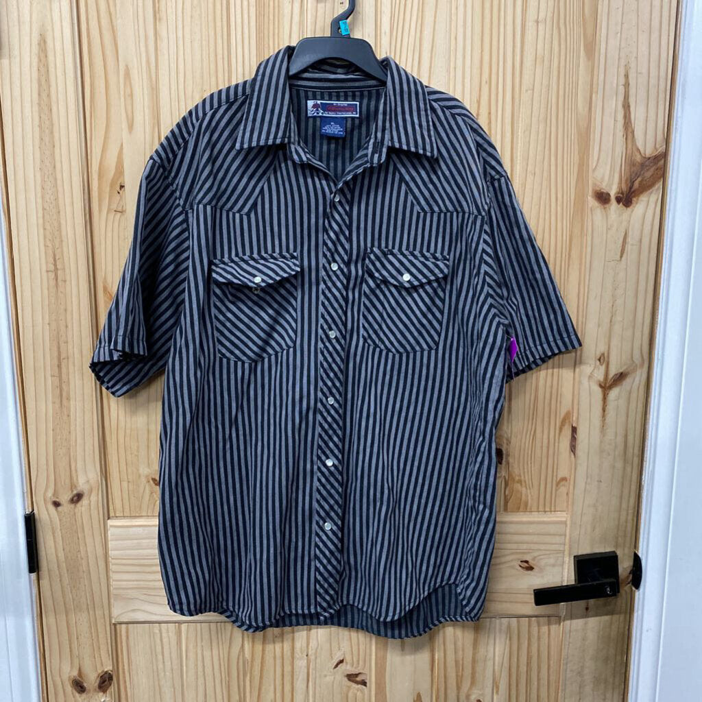 MENS WILLIAMS BAY GREY/BLK STRIPE SHIRT XL
