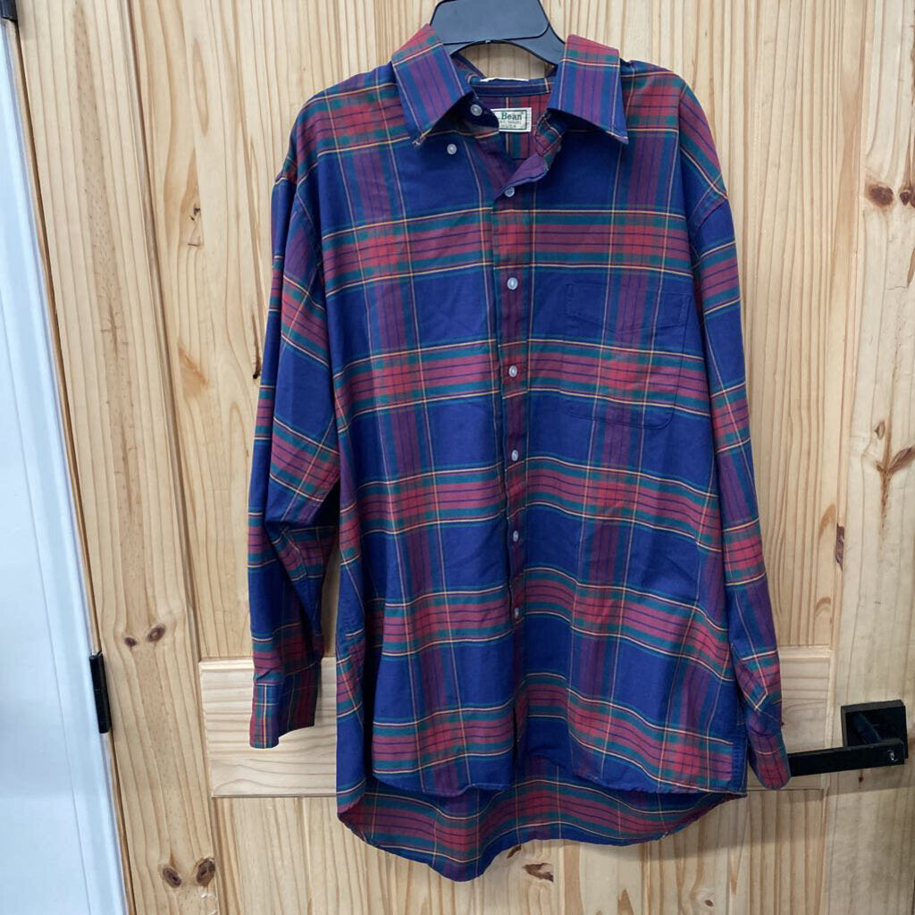 L.L. BEAN LS PLAID BUTTON UP SHIRT RED/NAVY BLUE/GREEN L