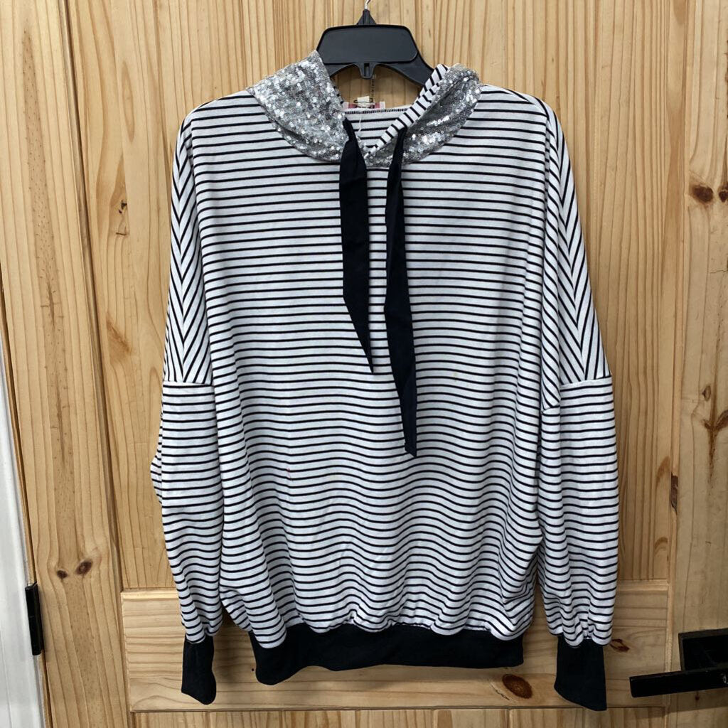 WOMENS ANDREE BLK/WHITE/SILVER HOODED LS SHIRT S