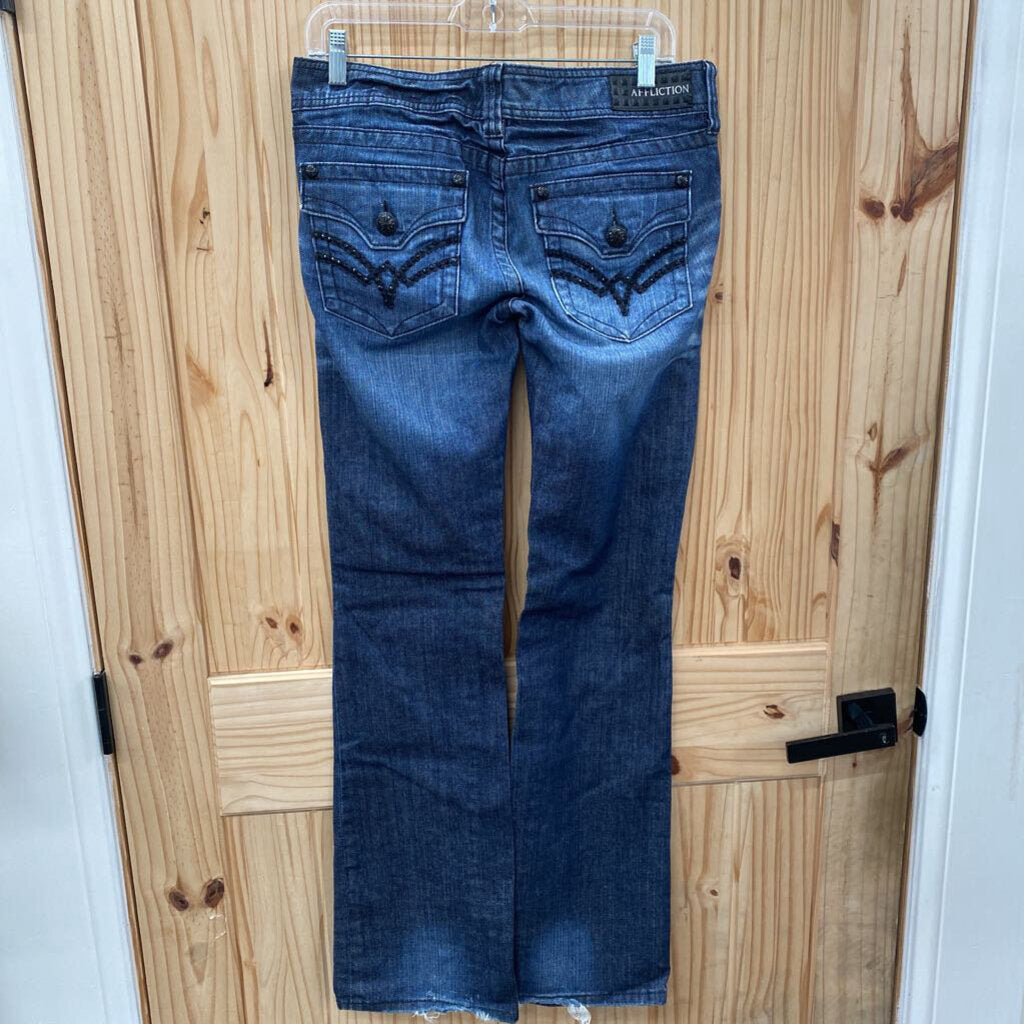 WOMENS AFFLICTIONJADE DK DENIM JEANS BOOTCUT 28