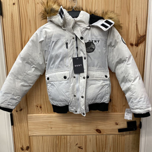 GIRLS DKNY IVORY JACKET W/FUR M 10/12 NWT