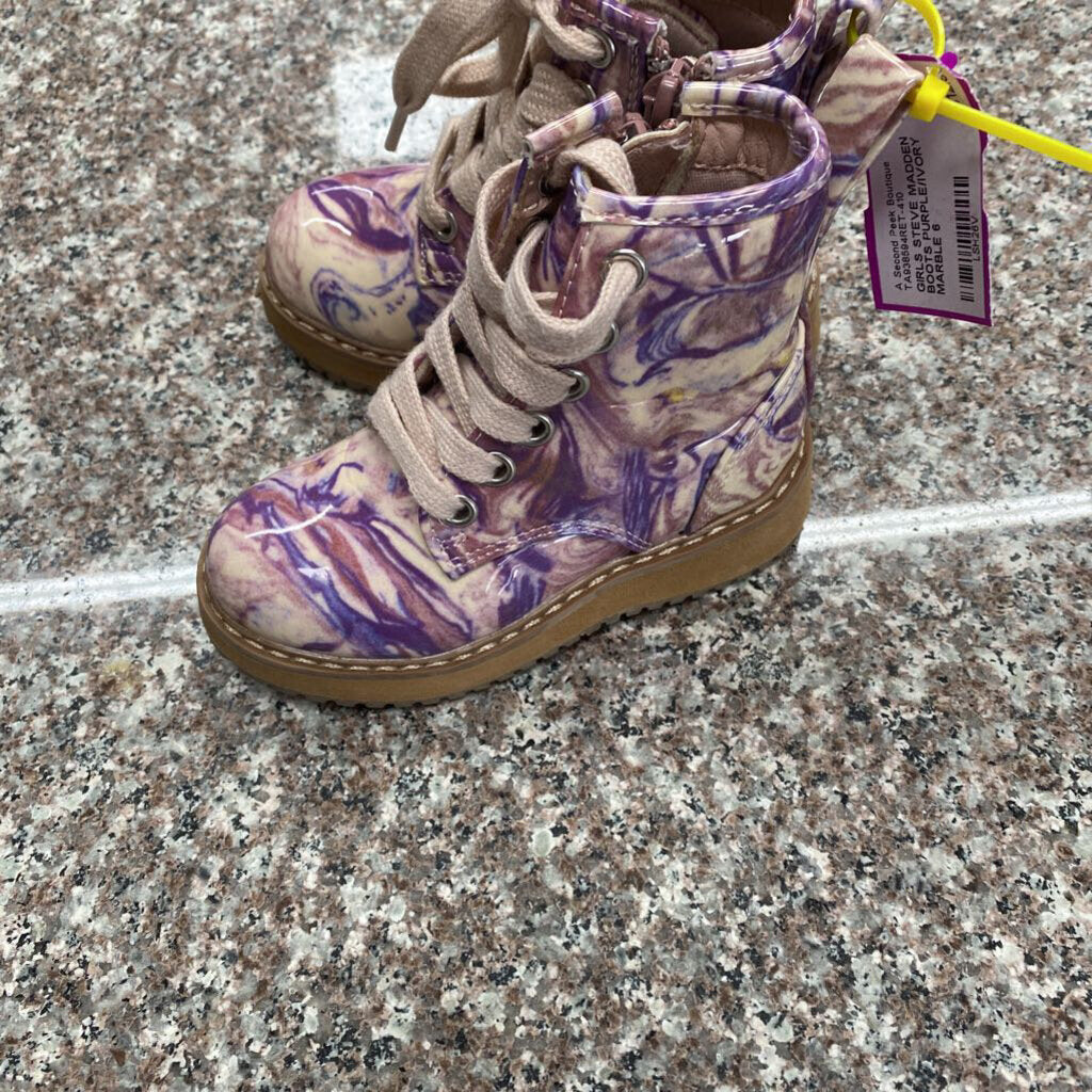 GIRLS STEVE MADDEN BOOTS PURPLE/IVORY MARBLE 6