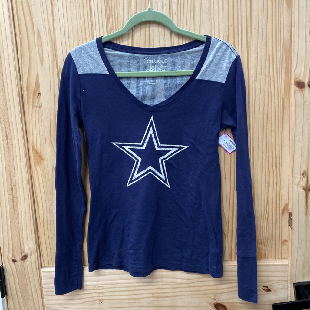 WOMENS DALLAS COWBOYS LS SHIRT NAVY BLUE/GREY S