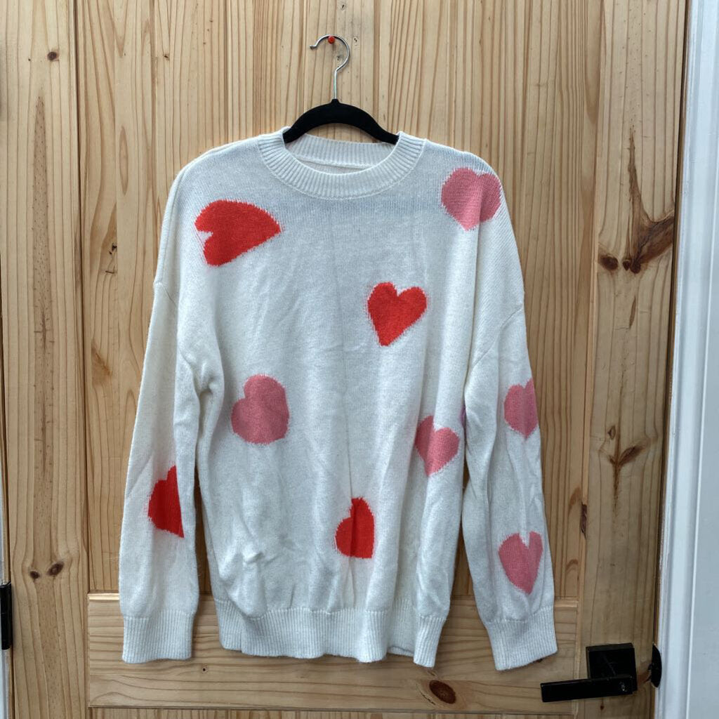 WOMENS SHEIN IVORY SWEATER W/HEARTS MATERNITY L