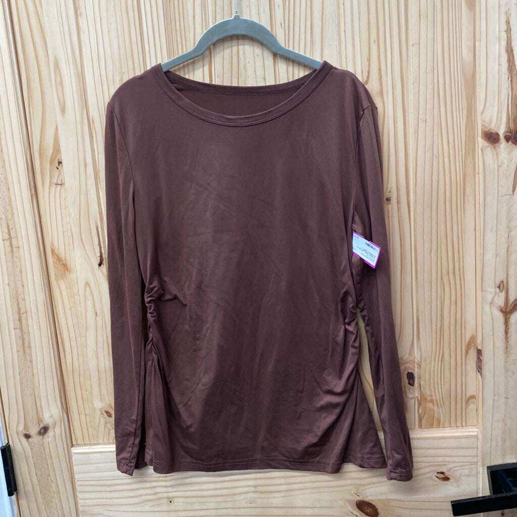 WOMENS SHEIN BROWN LS MATERNITY SHIRT L