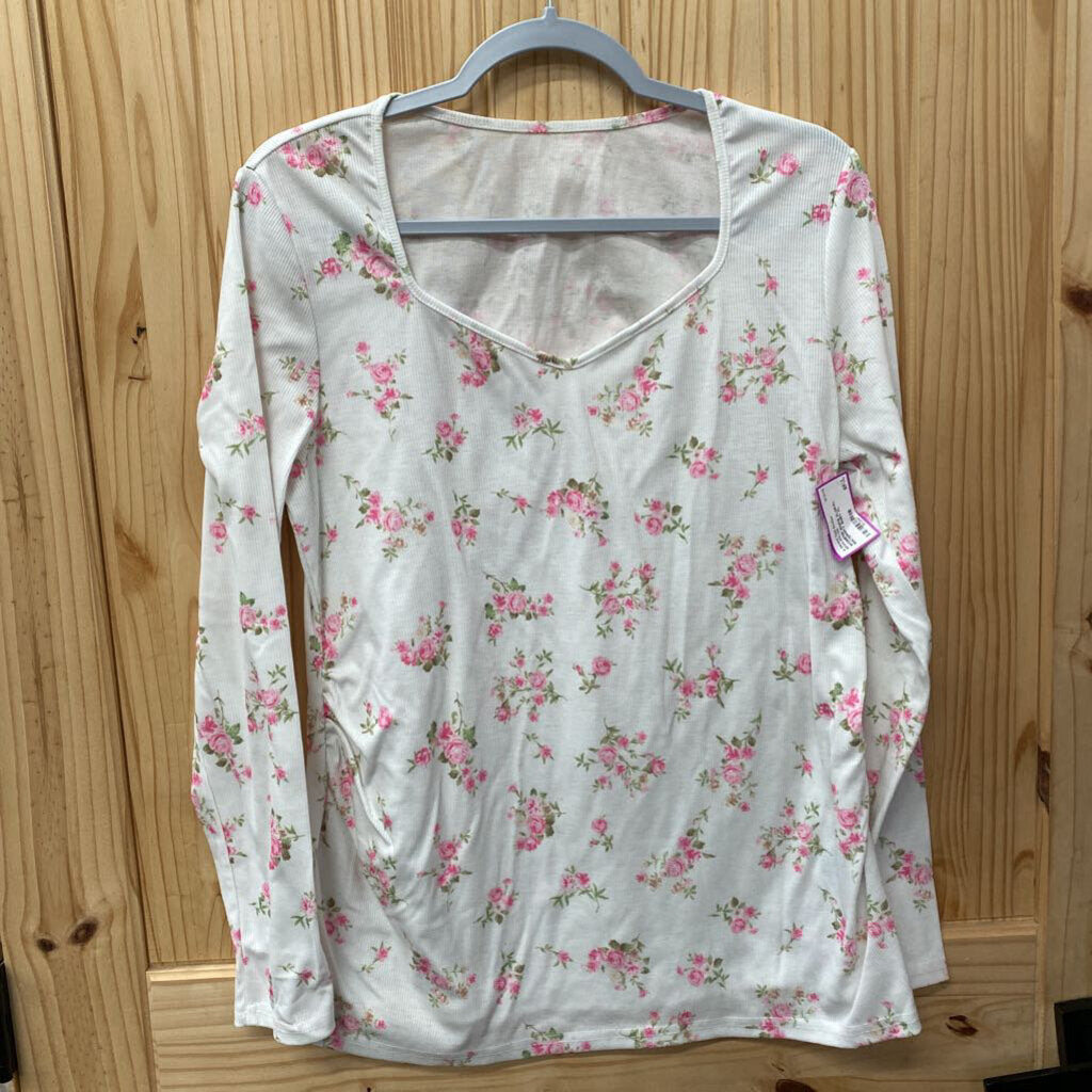 WOMENS WHITE FLORAL MATERNITY SHIRT XL