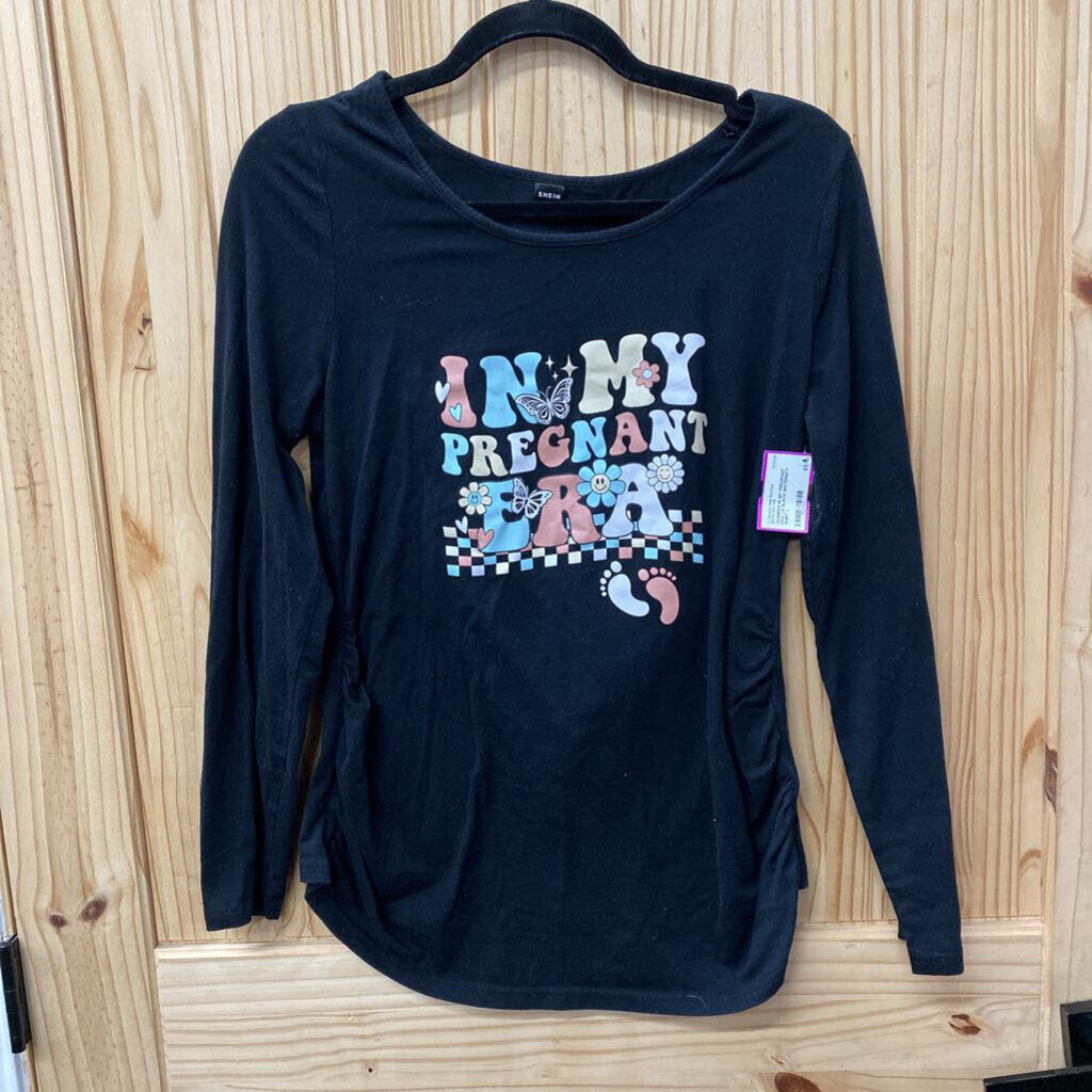 WOMENS IN MY PREGRANT ERA LS BLACK MATERNITY SHIRT L