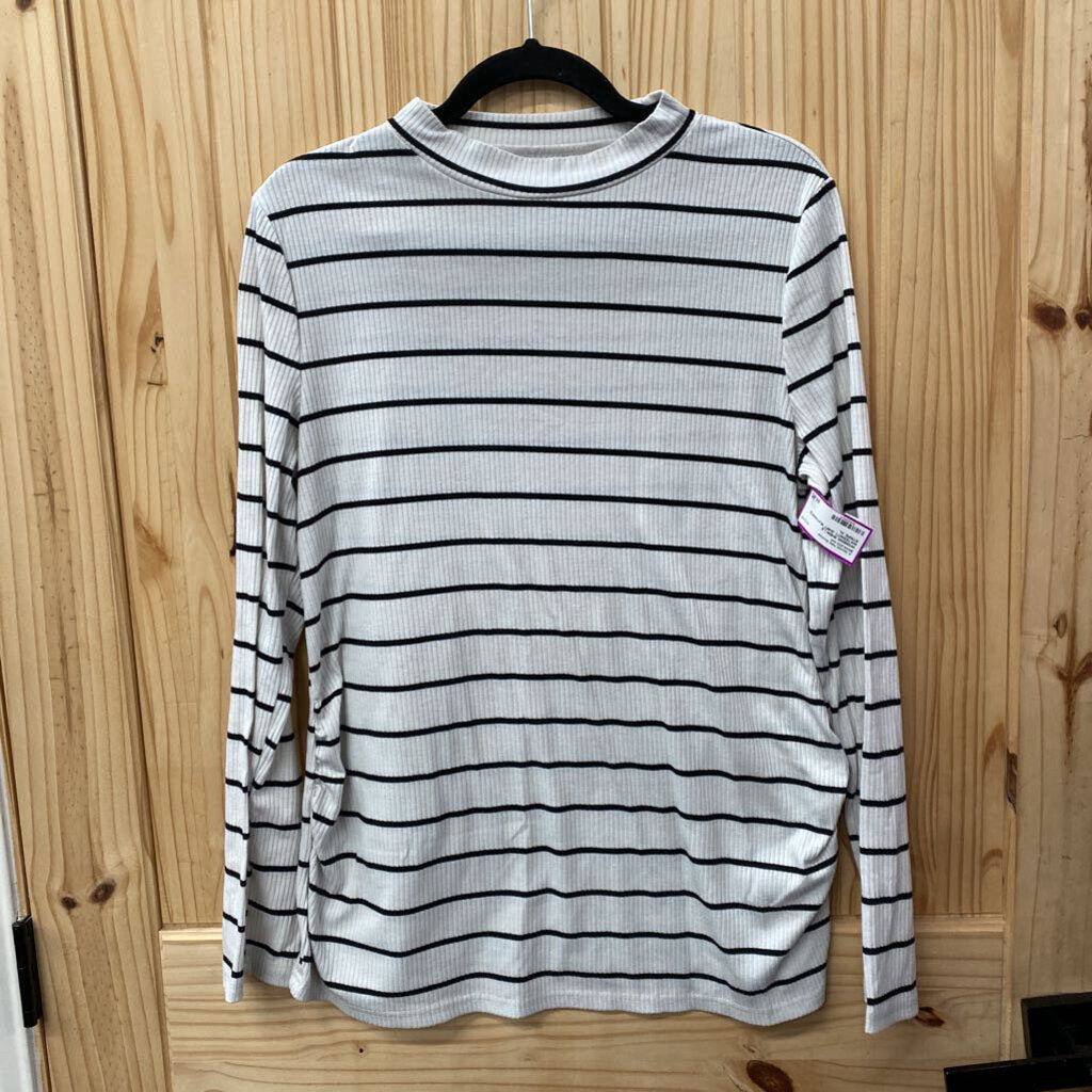WOMENS SHEIN LS MATERNITY SHIRT BLK/WHITE STRIPE XL