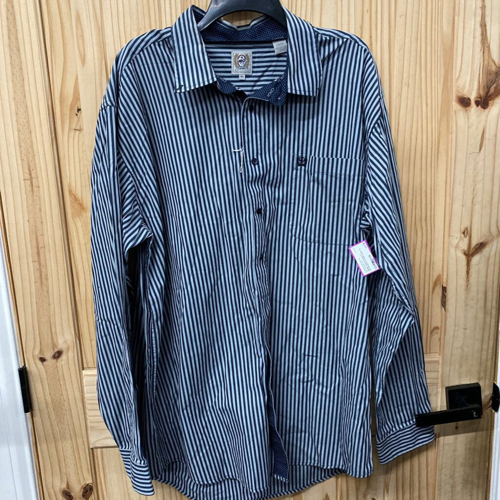 MENS CINCH LS NAVY BLUE/WHITE STRIPE SHIRT XL