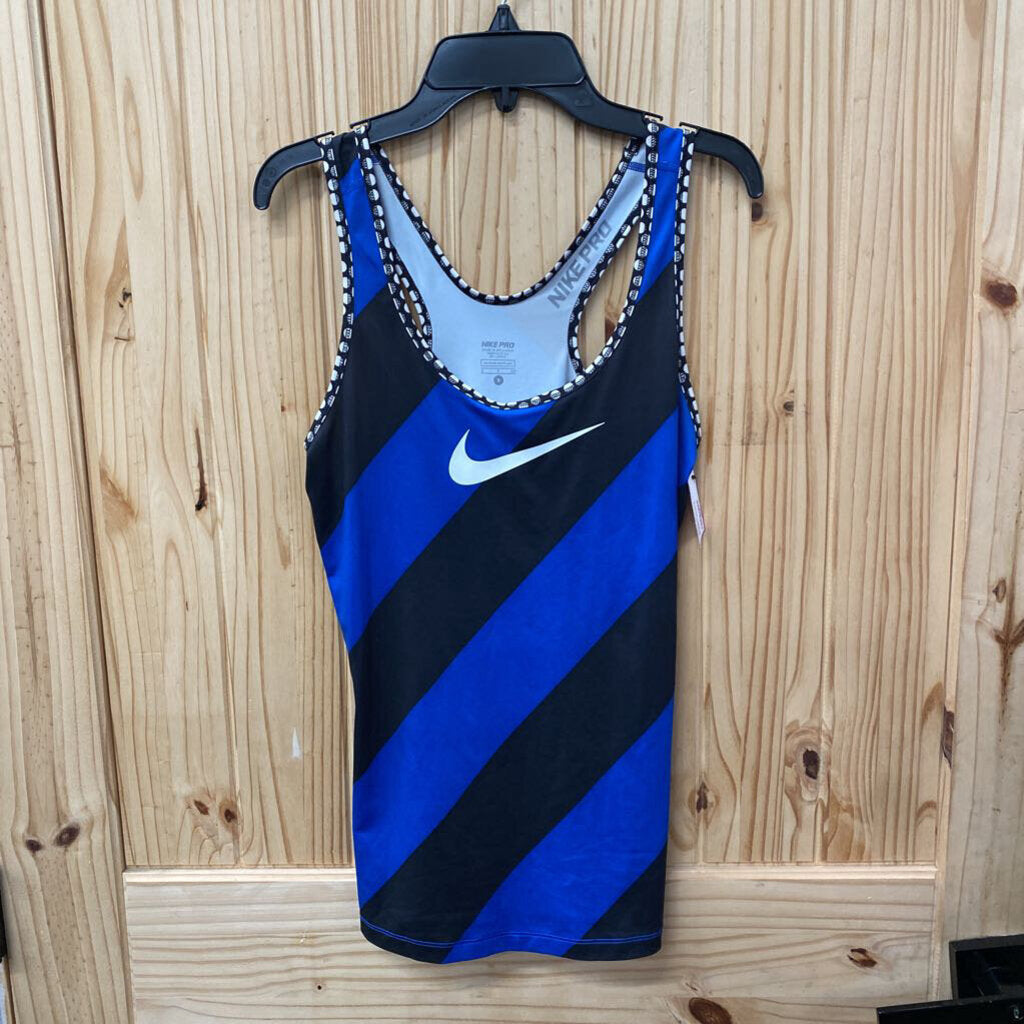 WOMENS NIKE TANK BLUE/BLK STRIPE S