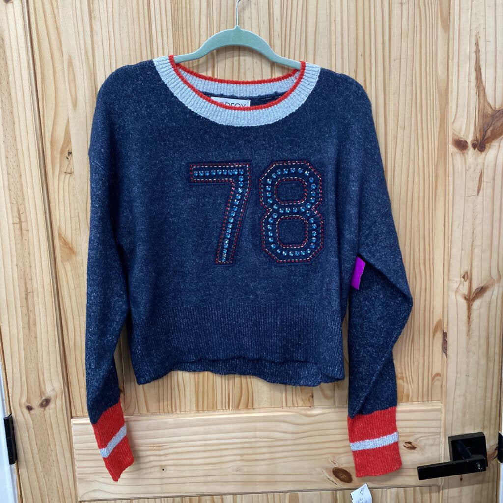 WOMENS WILDFOX SWEATER NAVY BLUE/SILVER/RED S NWT
