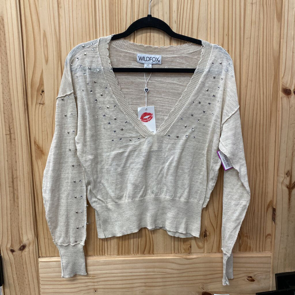 WOMENS WILDFOX LS CASUAL BEIGE TOP XS NWT