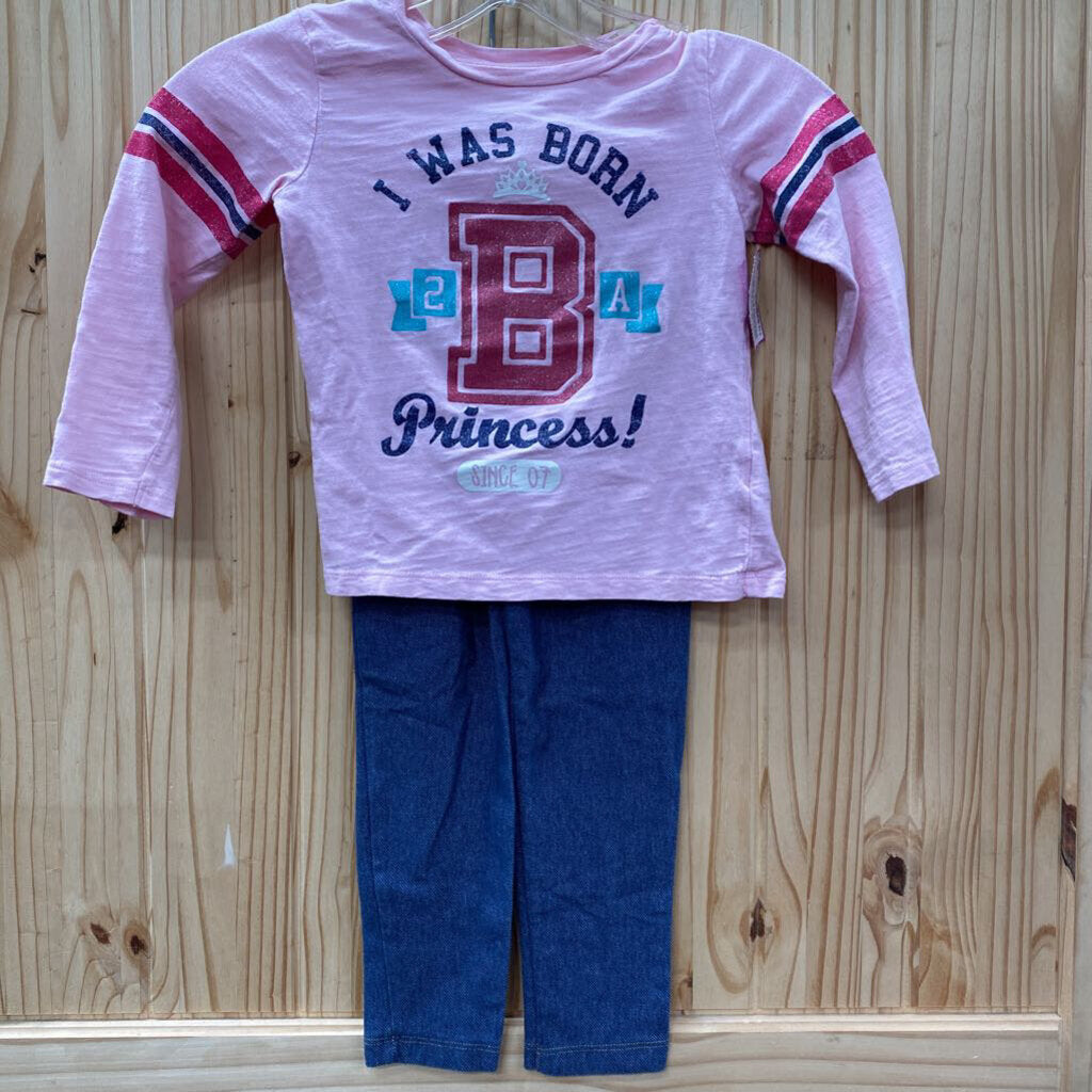 GIRLS CARTERS 2PC SET PINK/DENIM I WAS BORN 2 B A PRINCESS 4