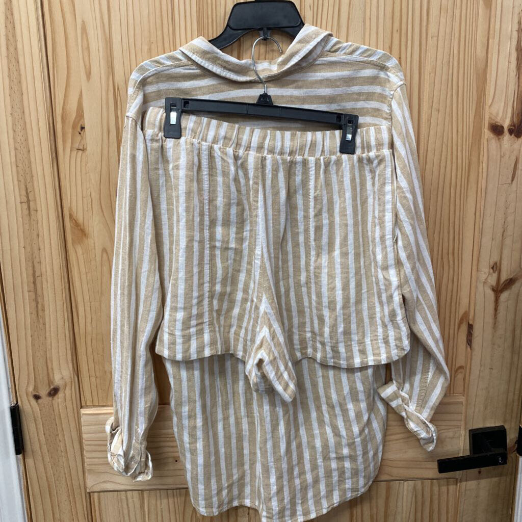 WOMENS UNIVERSAL THREAD 2PC SET TAUPE/WHITE STRIPE M