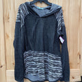 WOMENS MAURICES CASUAL LS HOODED SHIRT BLK/WHITE XL