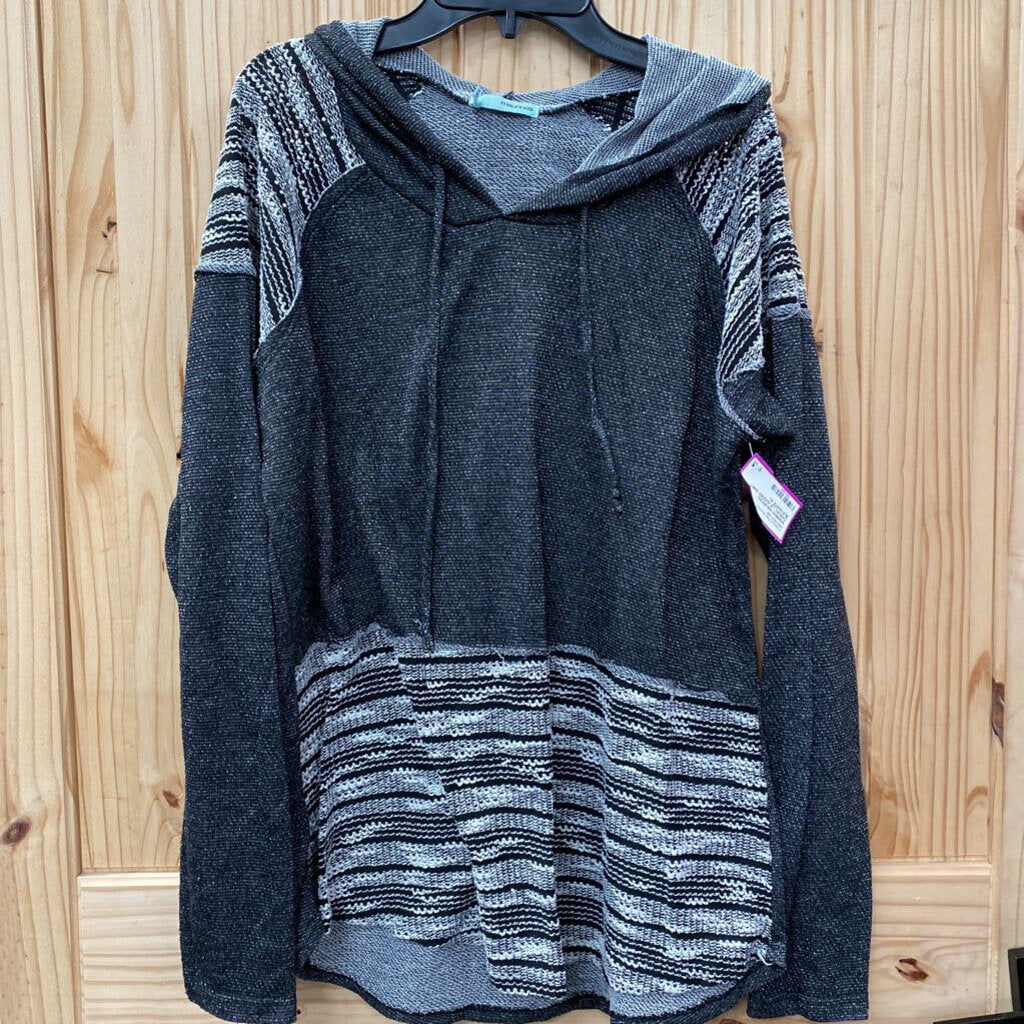 WOMENS MAURICES CASUAL LS HOODED SHIRT BLK/WHITE XL