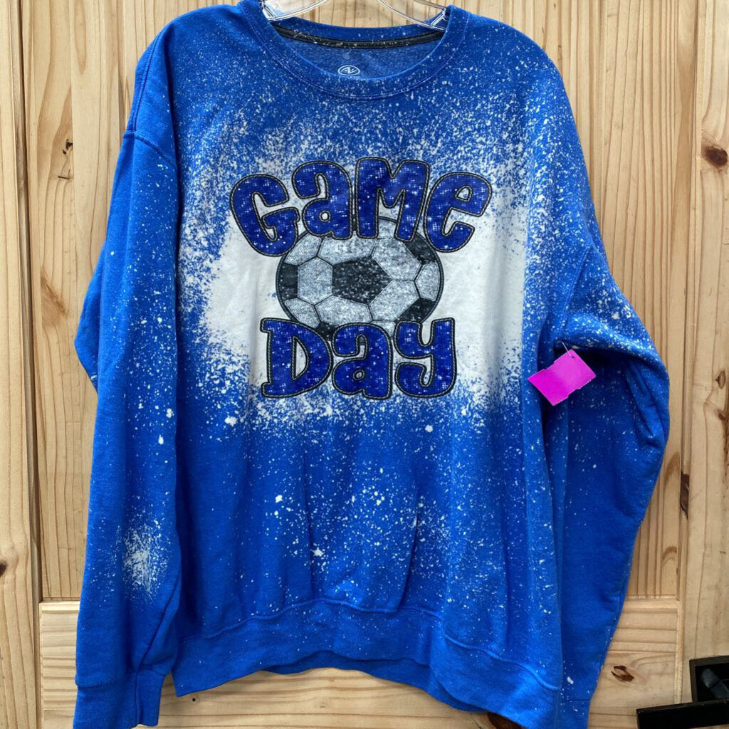 GAME DAY BLUE BLEACHED SWEATSHIRT W/SOCCER BALL L