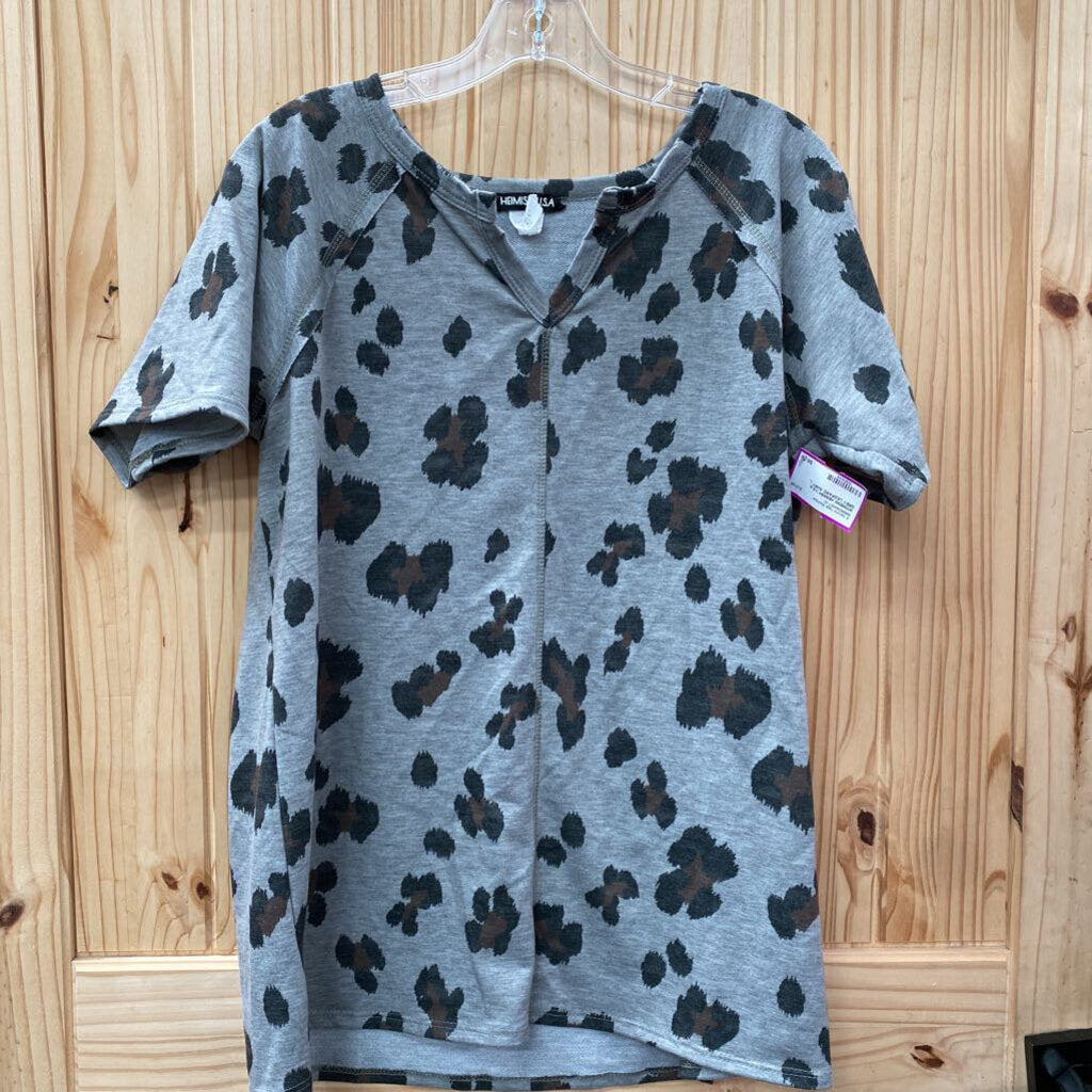 WOMENS HEIMISH U.S.A GREY LEOPARD SHIRT L