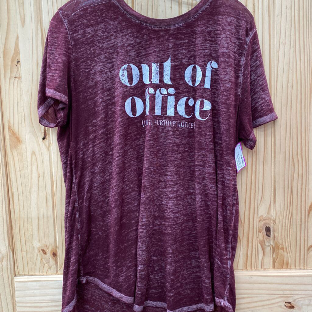 OUT OF OFFICE UNTIL FUTHER NOTICE MAROON/WHITE SHIRT XL