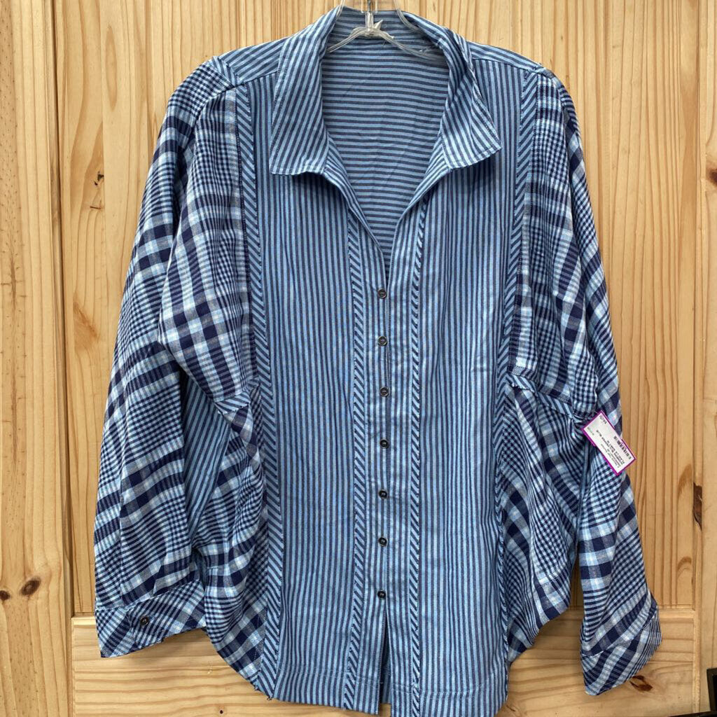 WOMENS BLU PEPPER BLUE PLAID LS SHIRT M