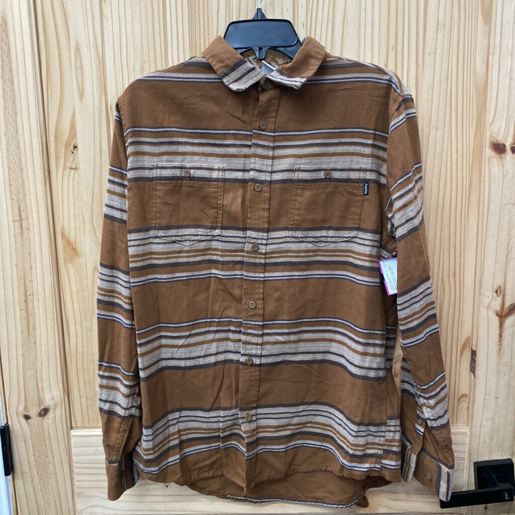 MENS HURLEY LS FLANNEL LT RUST PLAID SHIRT M
