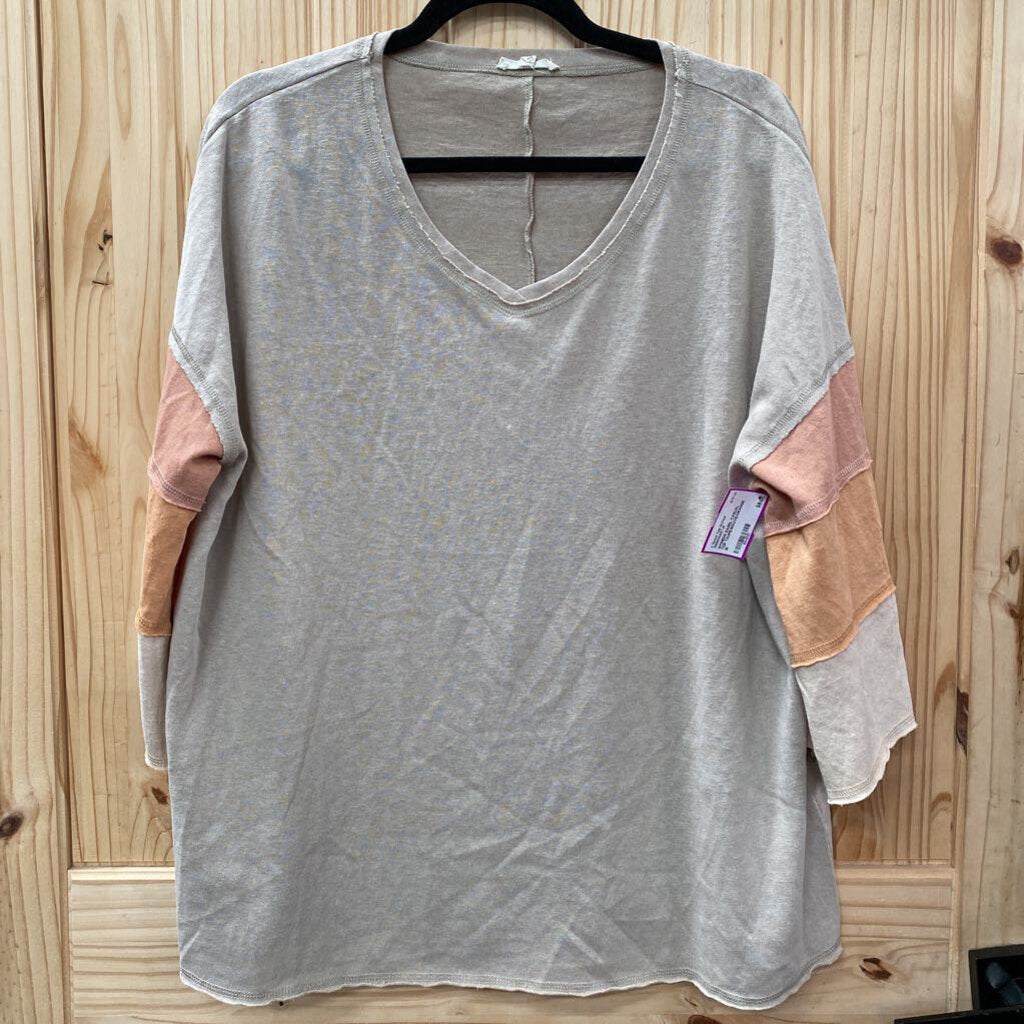 WOMENS EASEL CASUAL TOP TAUPE/MAUVE/ORANGE M