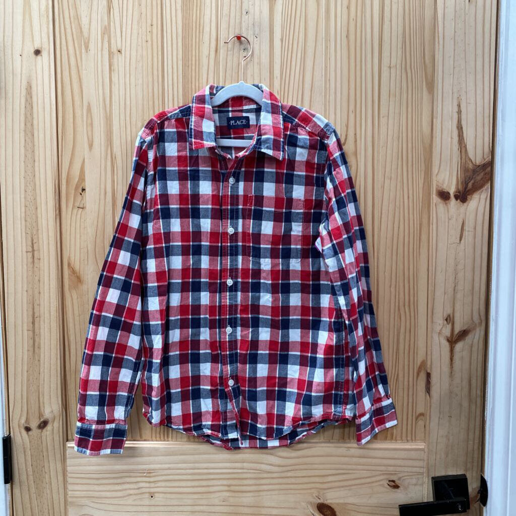 BOYS PLACE LS PLAID SHIRT RED/WHITE/BLUE 10