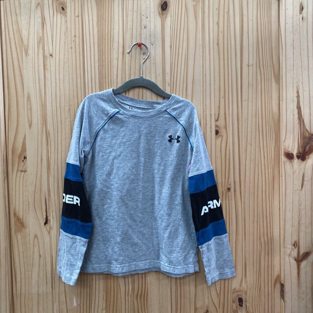 BOYS UNDER ARMOUR LS SHIRT GREY/BLUE/BLK 7