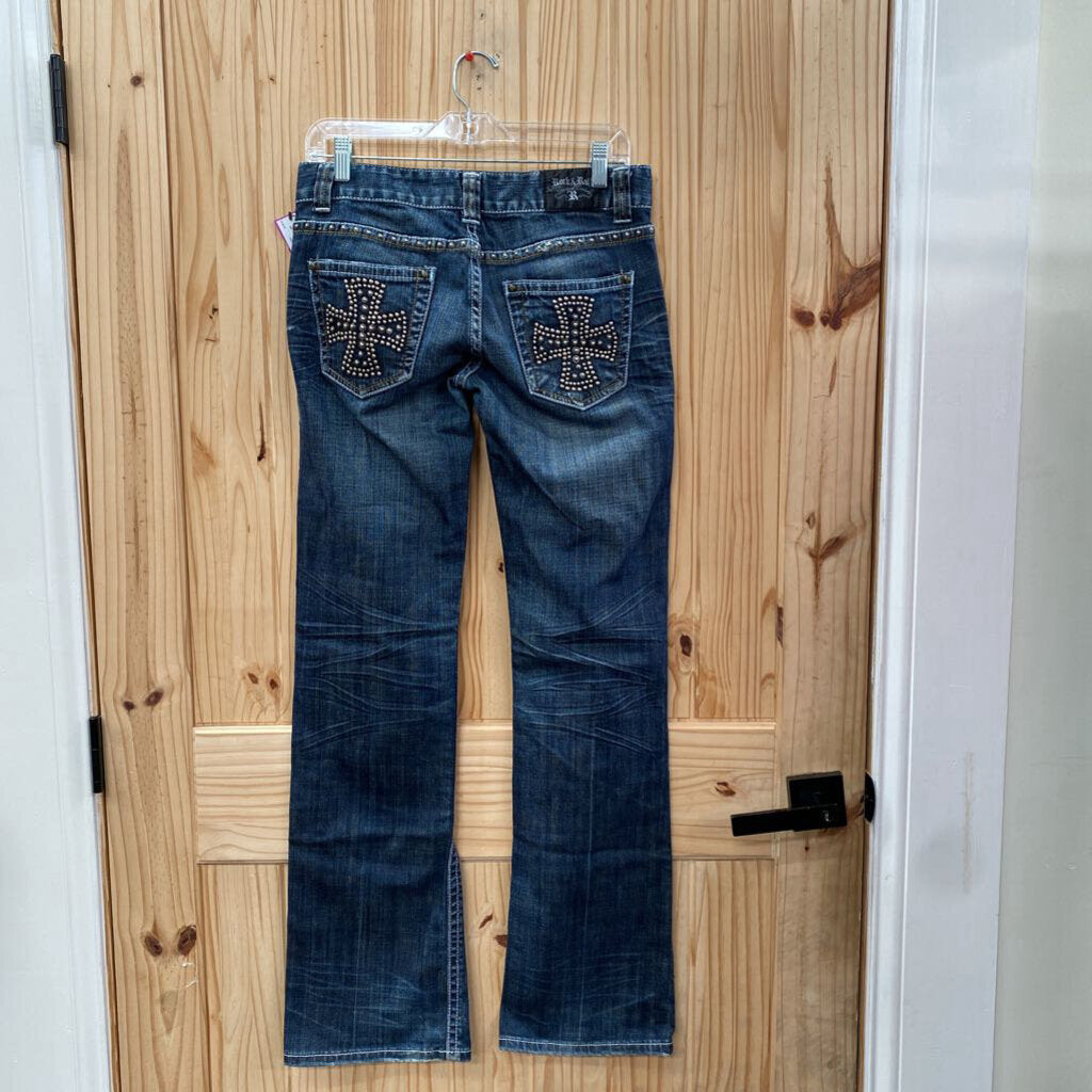 WOMENS ROCK N ROLL DK DENIM JEANS 27