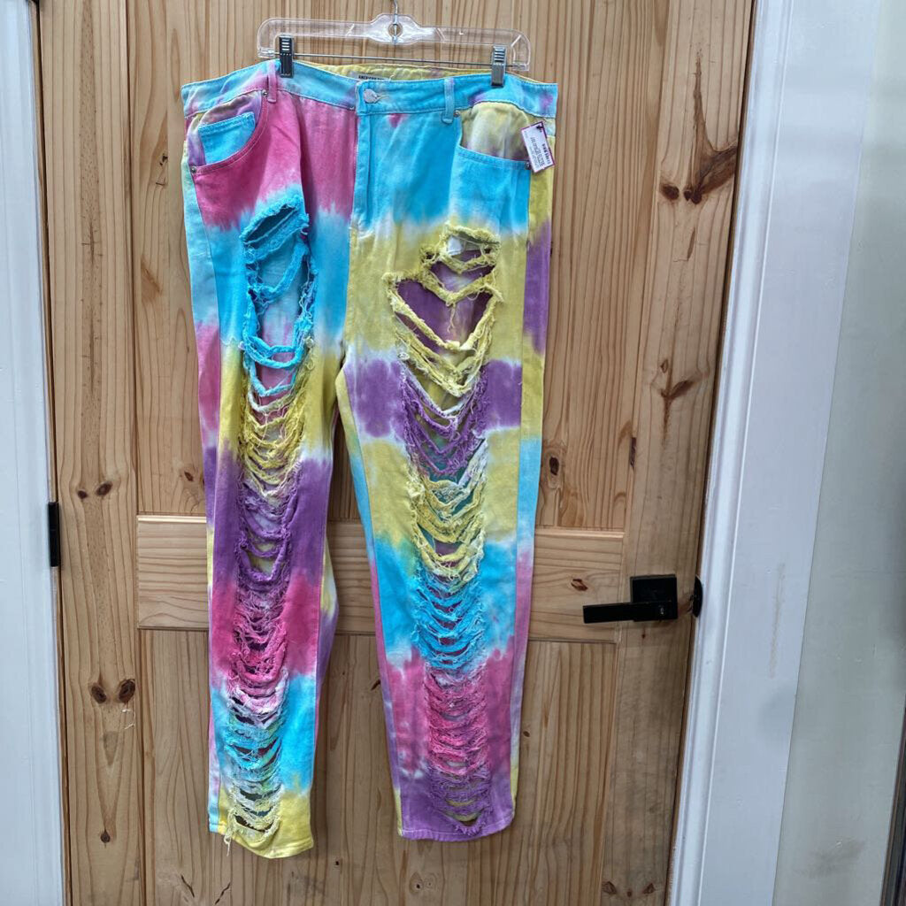 WOMENS AMERICAN BAZI MULTI COLOR DENIM DIST. JEANS 2X NWT