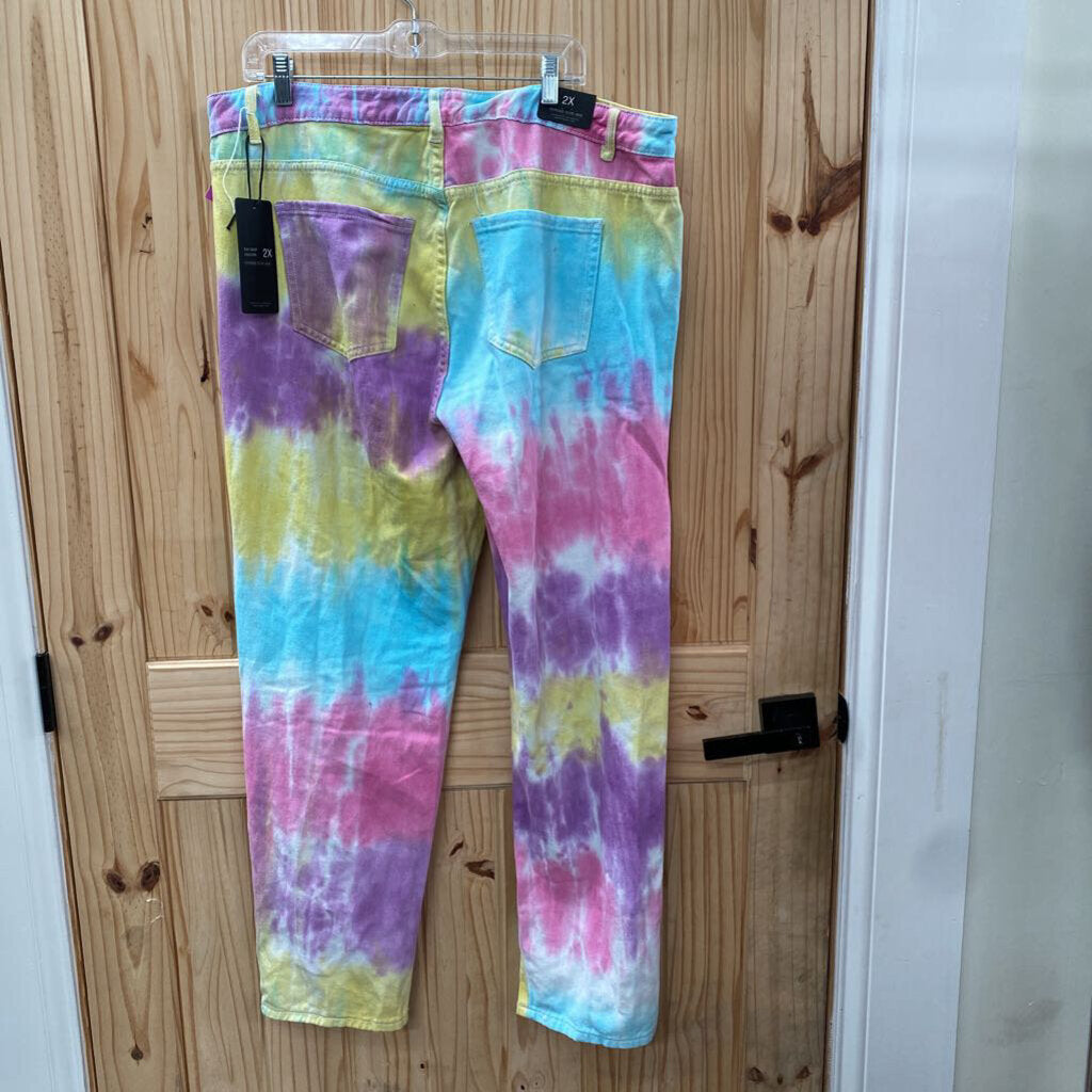 WOMENS AMERICAN BAZI MULTI COLOR DENIM DIST. JEANS 2X NWT