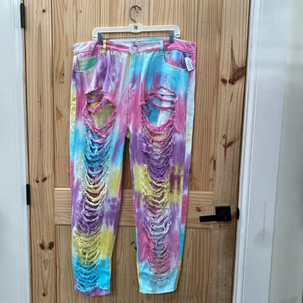 WOMENS AMERICAN BAZI MULTI COLOR DENIM DIST. JEANS 2X NWT