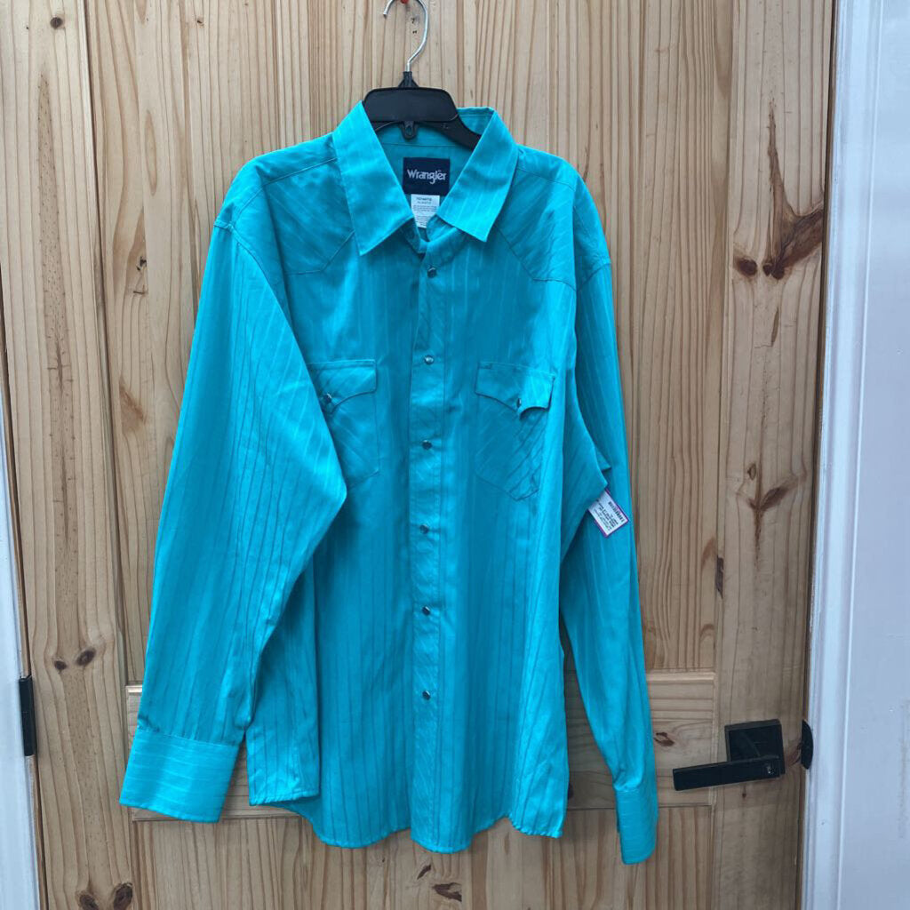 MENS WRANGLER TURQUOISE LS SNAP UP SHIRT XL
