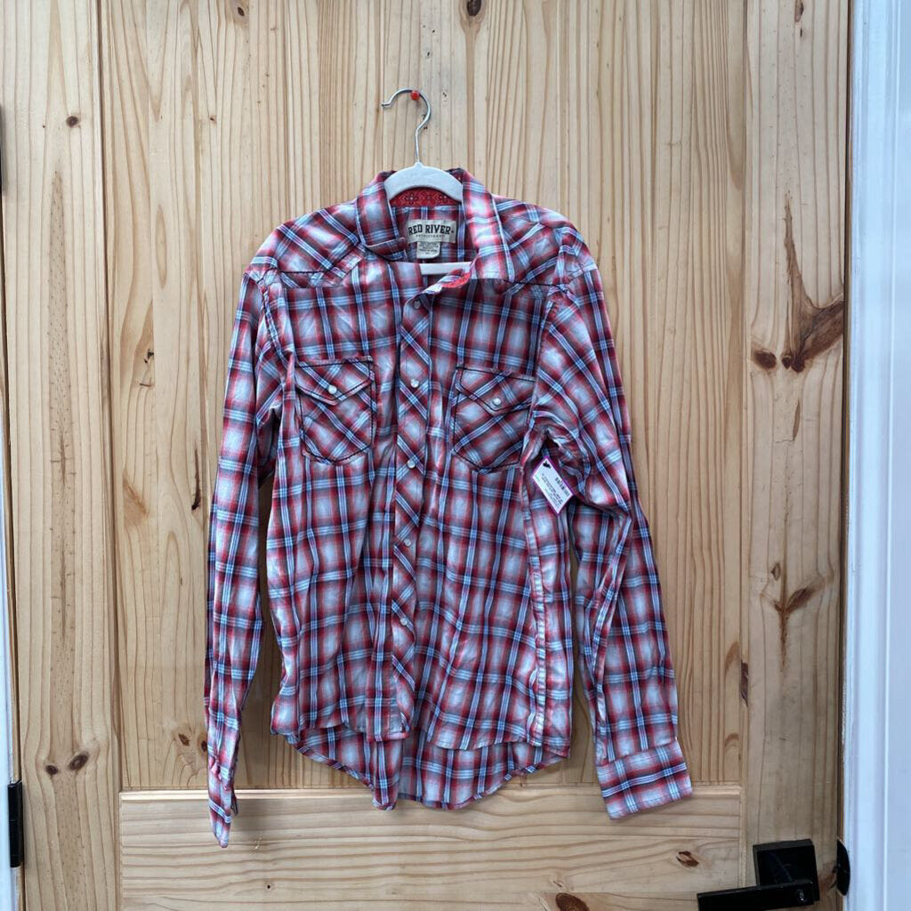 RED RIVER LS PLAID SNAP UP SHIRT RED/WHITE/BLK XL