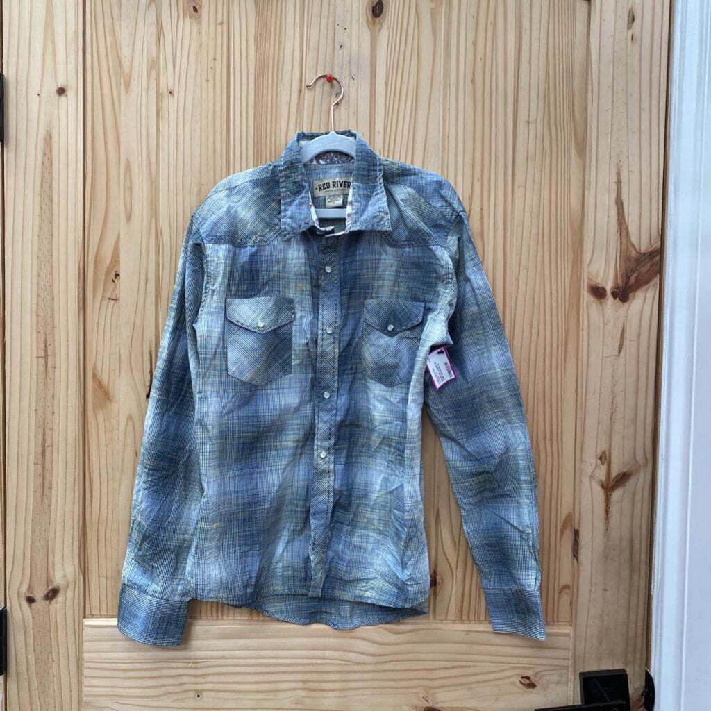 RED RIVER LS SNAP UP SHIRT BLK/WHITE XL 12/14