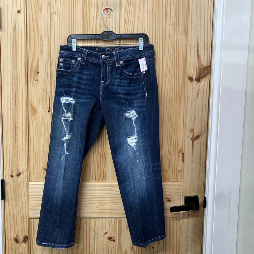 WOMENS MISS ME DK DENIM CURVY CROP 28