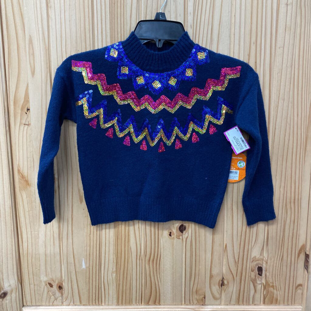 GIRLS MEMBERS MARK NAVY BLUE SWEATER W/SEQUIN 4/5 NWT