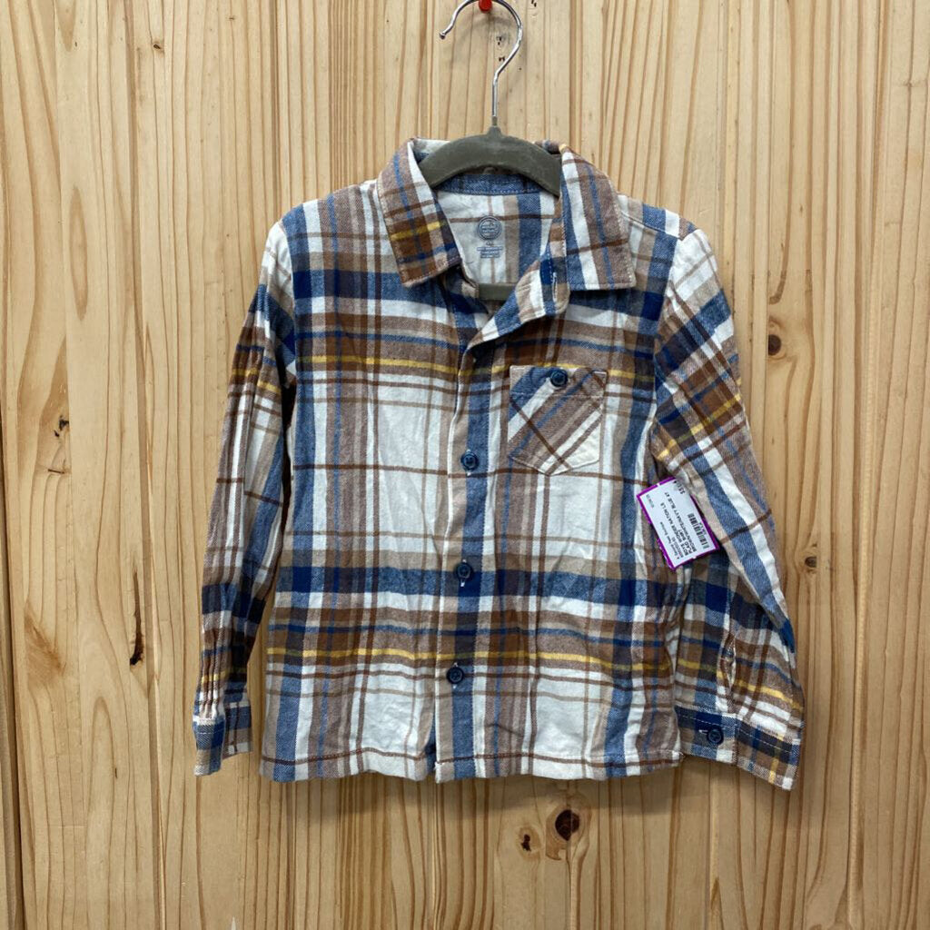 BOYS WONDER NATION LS PLAID SHIRT BROWN/WHITE/NAVY BLUE 4T