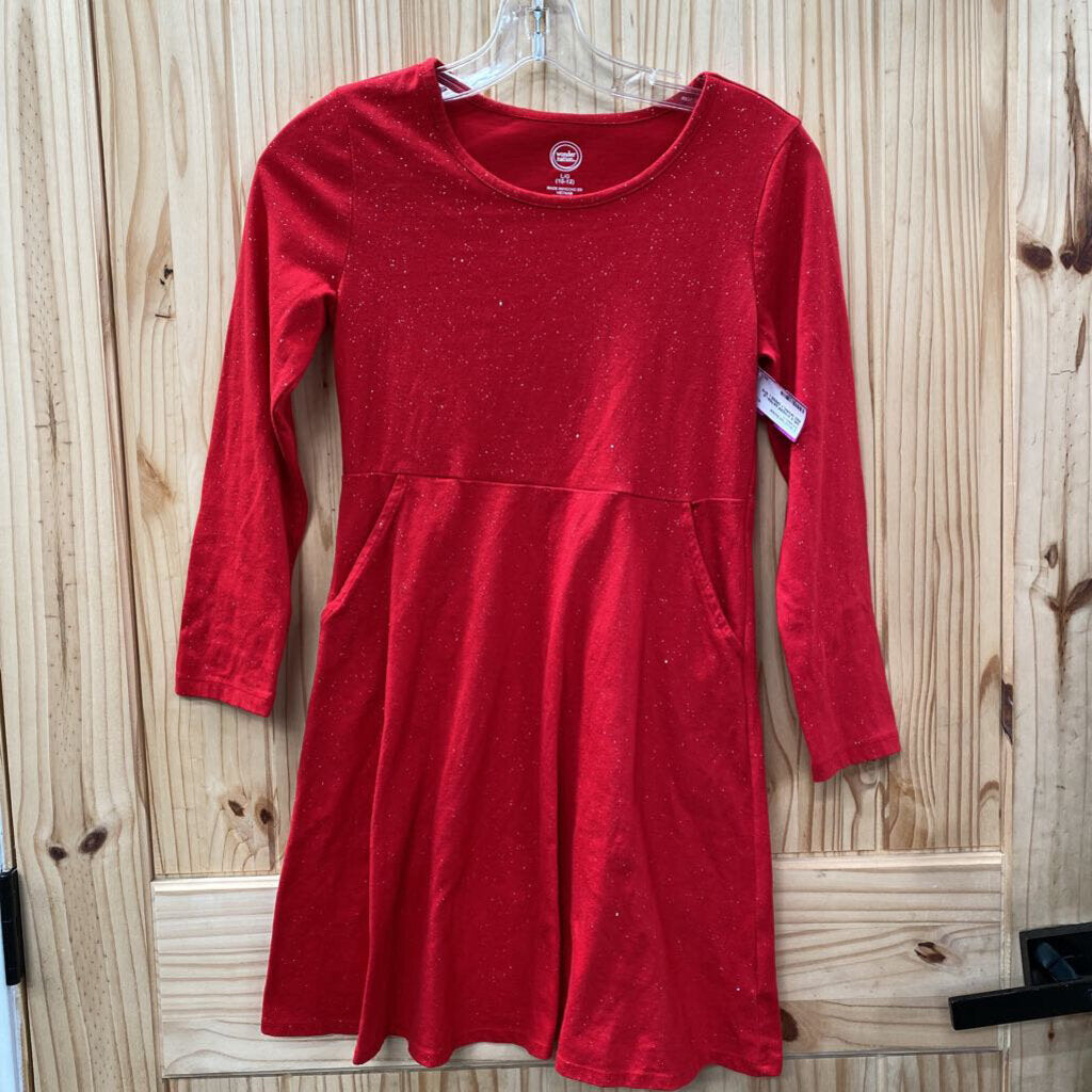 GIRLS WONDER NATION LS RED SPARKLY DRESS L 10/12
