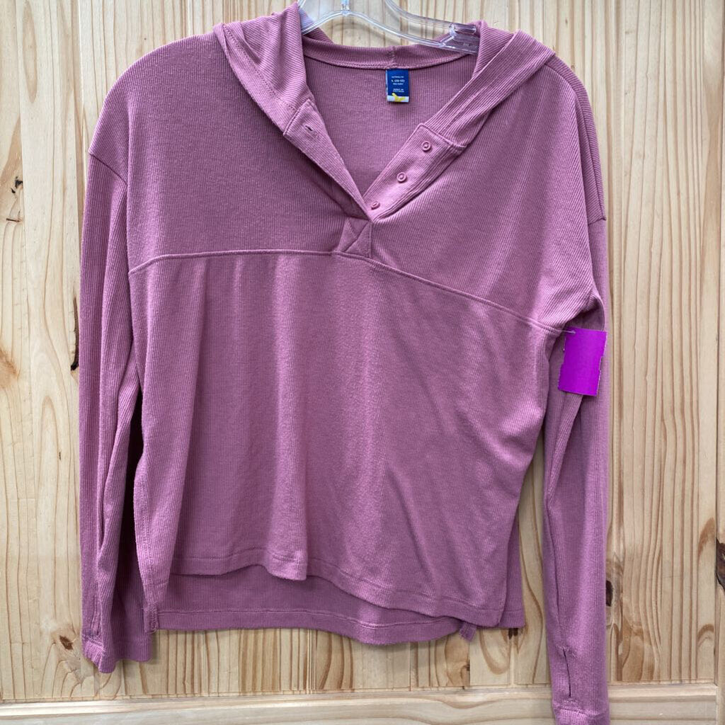 GIRLS OLD NAVY LS HOODED SHIRT MAUVE L 10/12