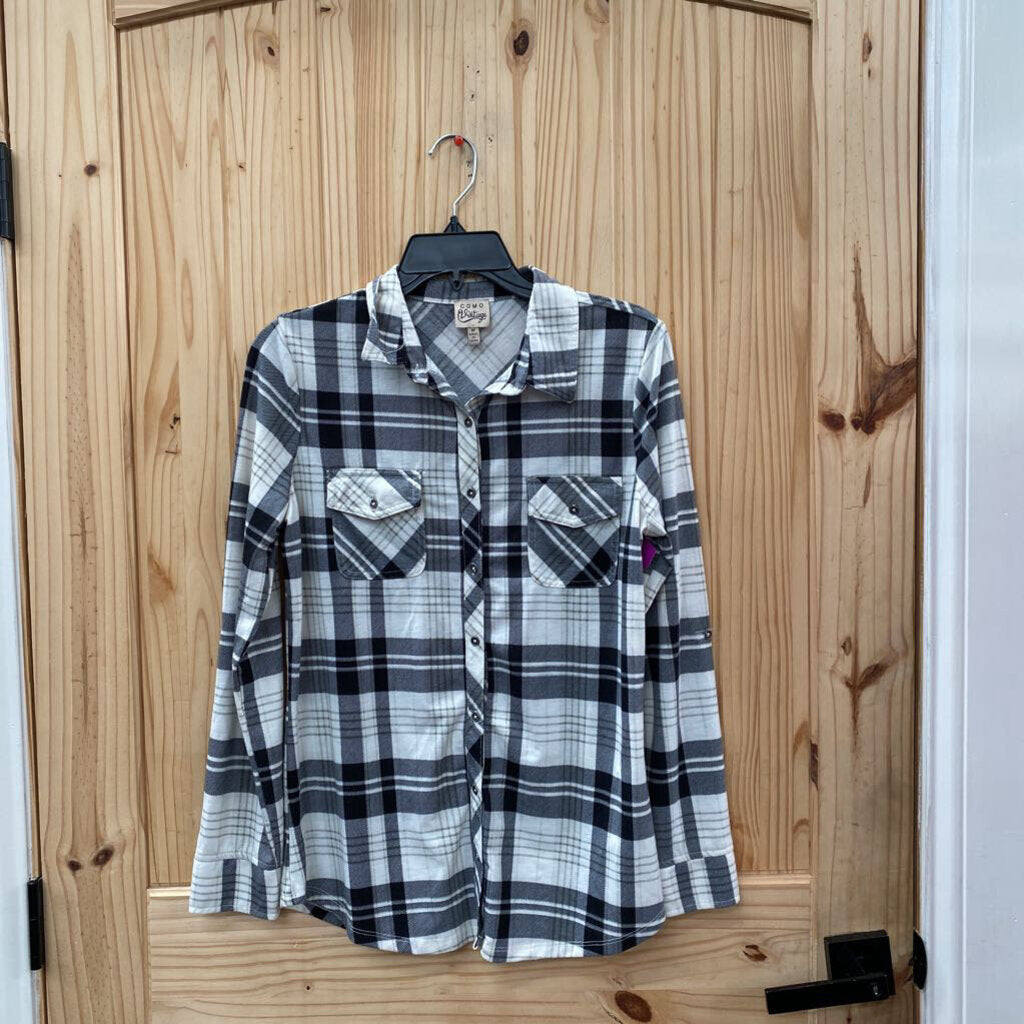 WOMENS COMO VINTAGE LS PLAID SHIRT BLK/WHITE M