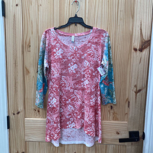 WOMENS WHIMSY ROSE CASUAL TOP MAUVE PINK/TURQUOISE M