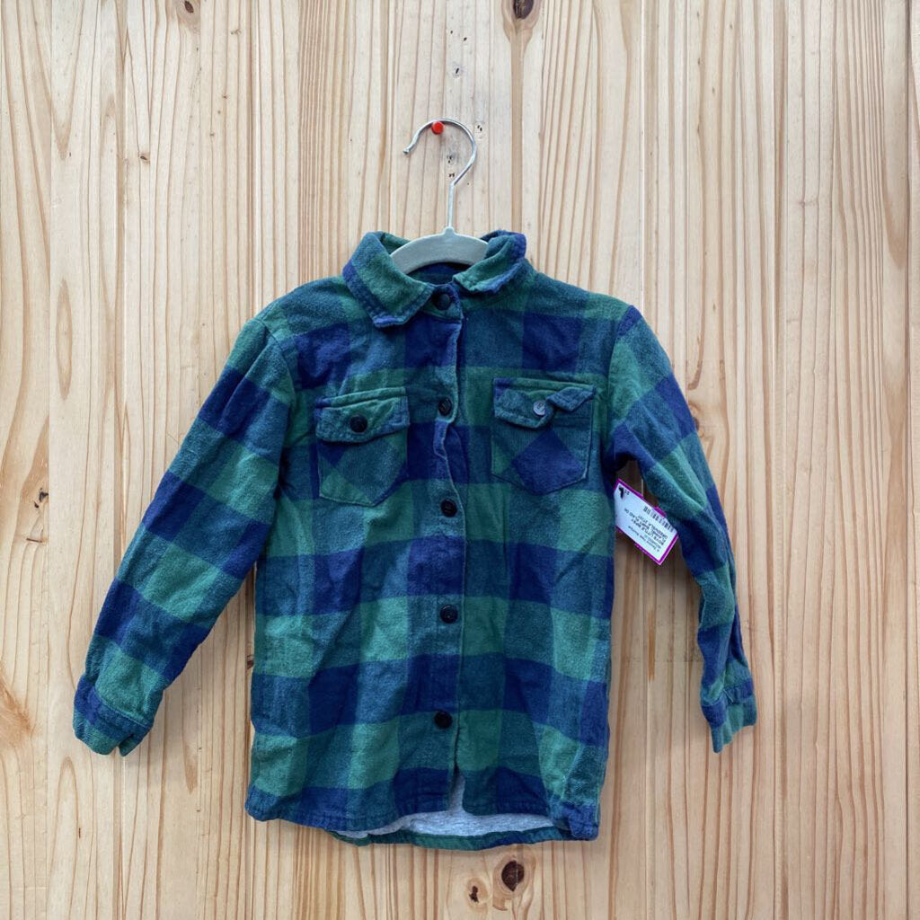 BOYS LITTLE BIPSY FLANNEL SHIRT PLAID DK GREEN/BLK 2T/3T