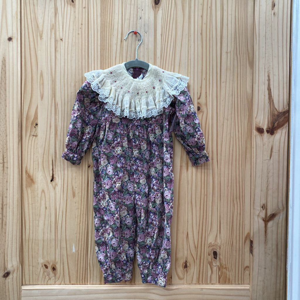 GIRLS RACHEL T. FLORAL WINE ROMPER LS 18M