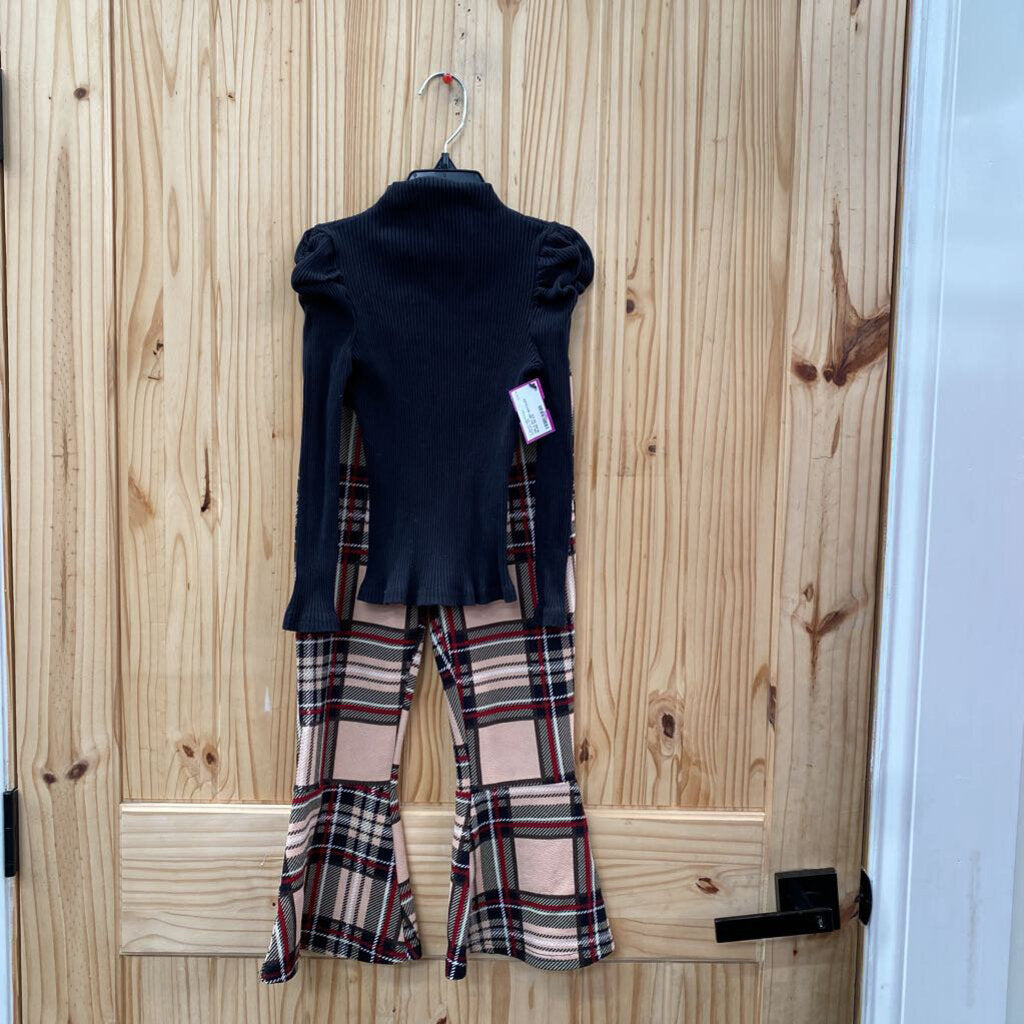 GIRLS 2PC SET BK/TAUPE PLAID 130 5/6