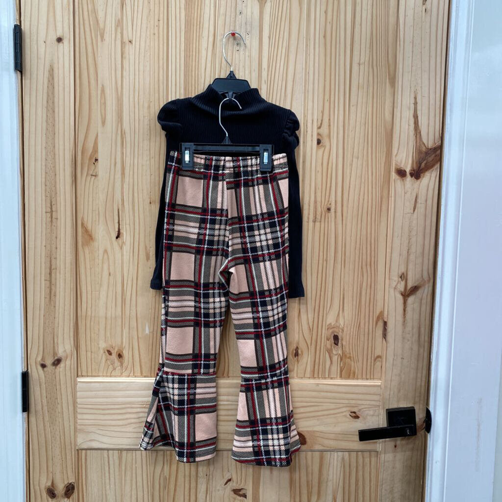 GIRLS 2PC SET BK/TAUPE PLAID 130 5/6
