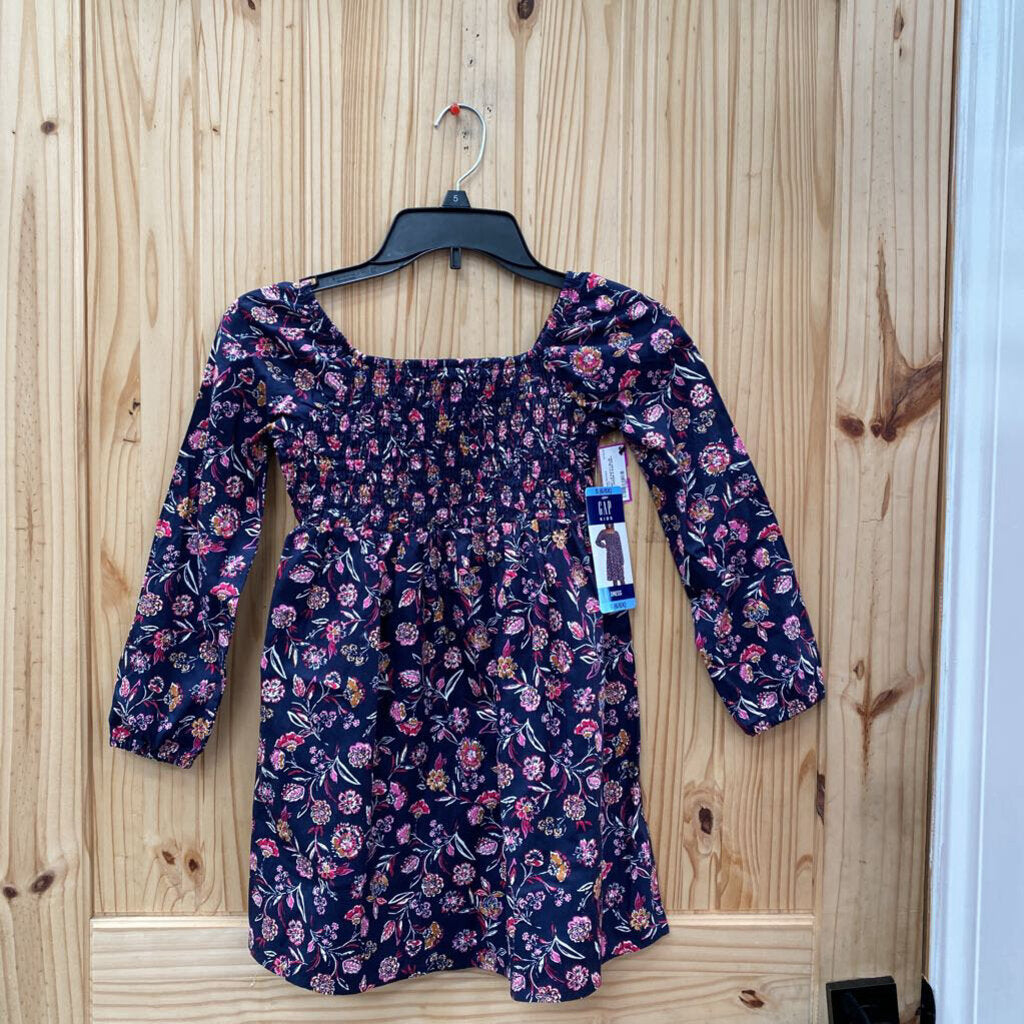 GIRLS GAP LS NAVY BLUE FLORAL DRESS S 6/6X NWT