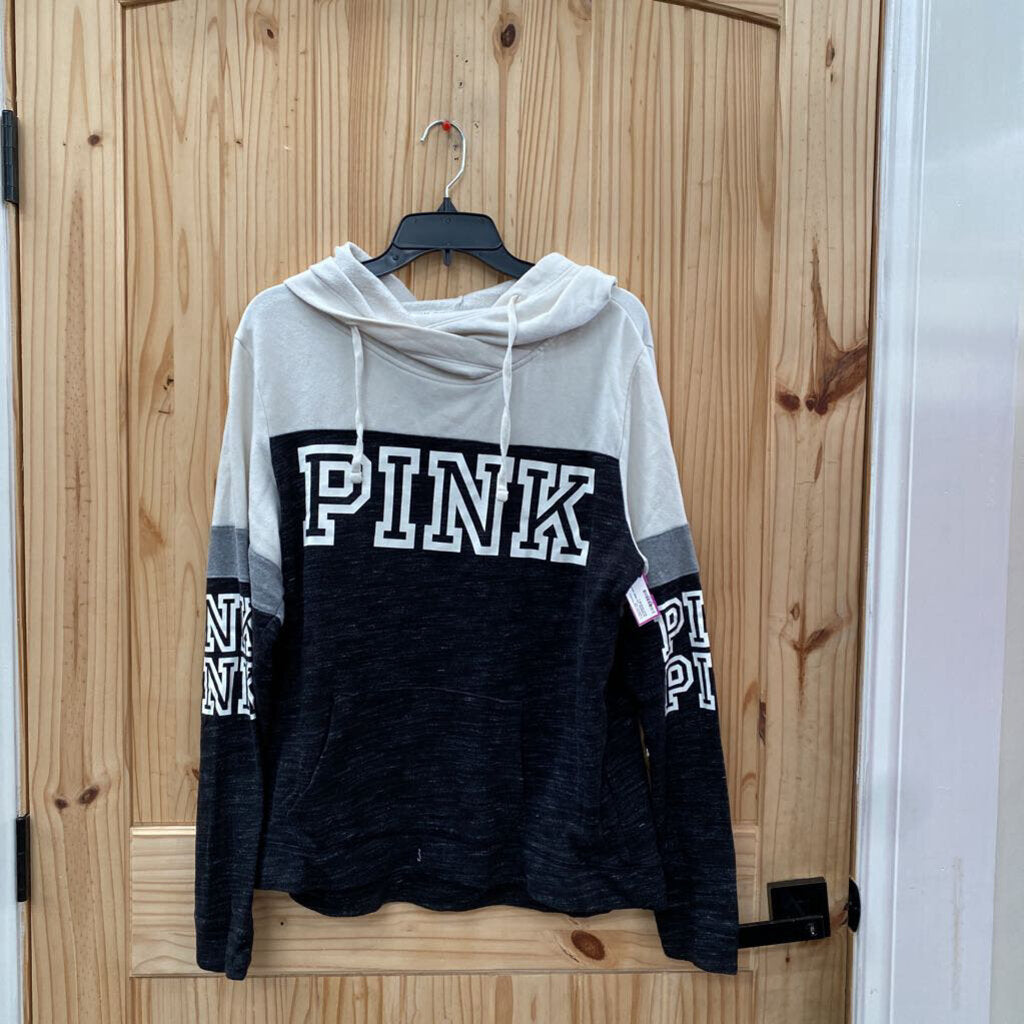 WOMENS VS PINK HOODIE BLK/WHITE L