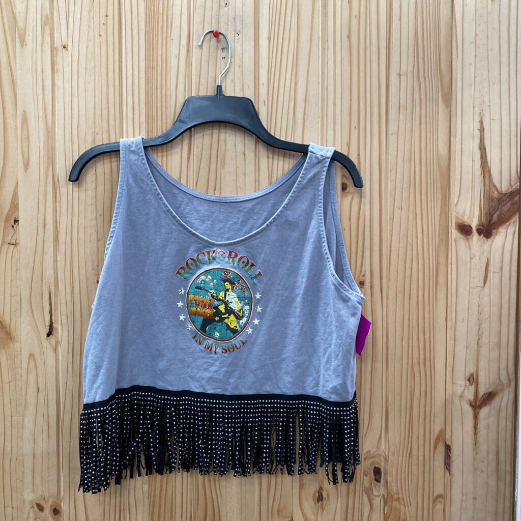 WOMENS SHEIN ROCK N ROLL GREY/BLK TOP W/FRINGE XL